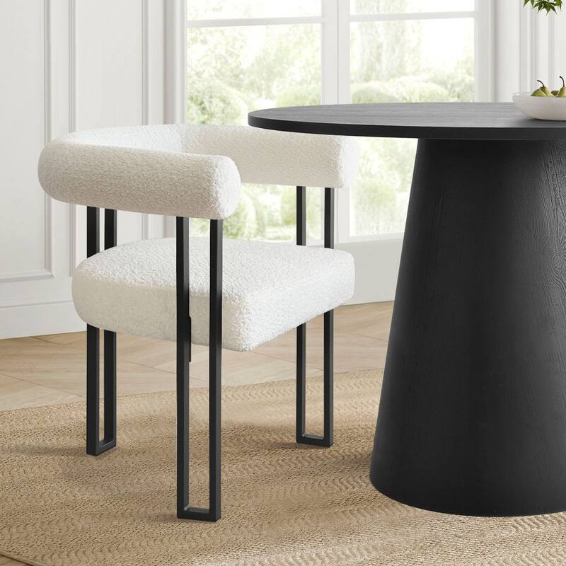 Boucle Beige Upholstered Arm Chair(Set of 2)