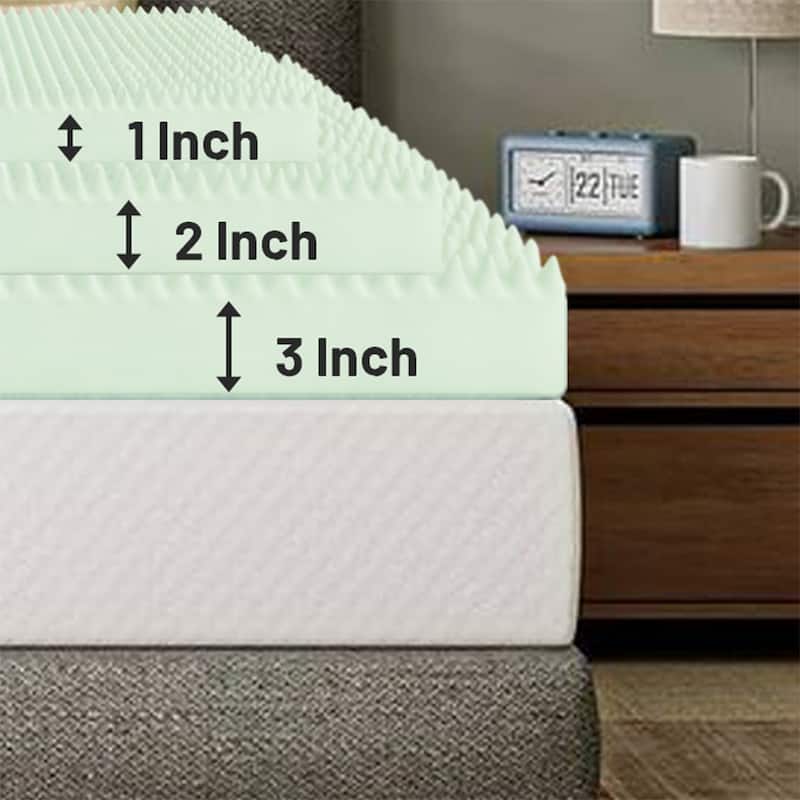 Onetan,1-Inch High Density Convoluted Eggshell Breathable Foam Topper, Add Comfort To Mattress.