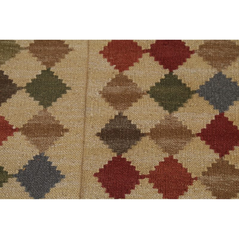 All-Over Flat Weave Geometric Kilim Indian Rug Handmade Wool Carpet - 5'0"x 7'10"