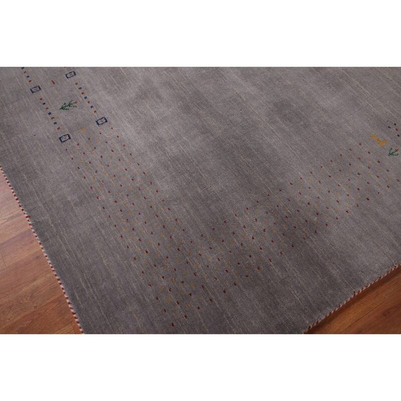 Gray Gabbeh Rug Hand-Knotted Wool Carpet - 8'1"x 9'9"