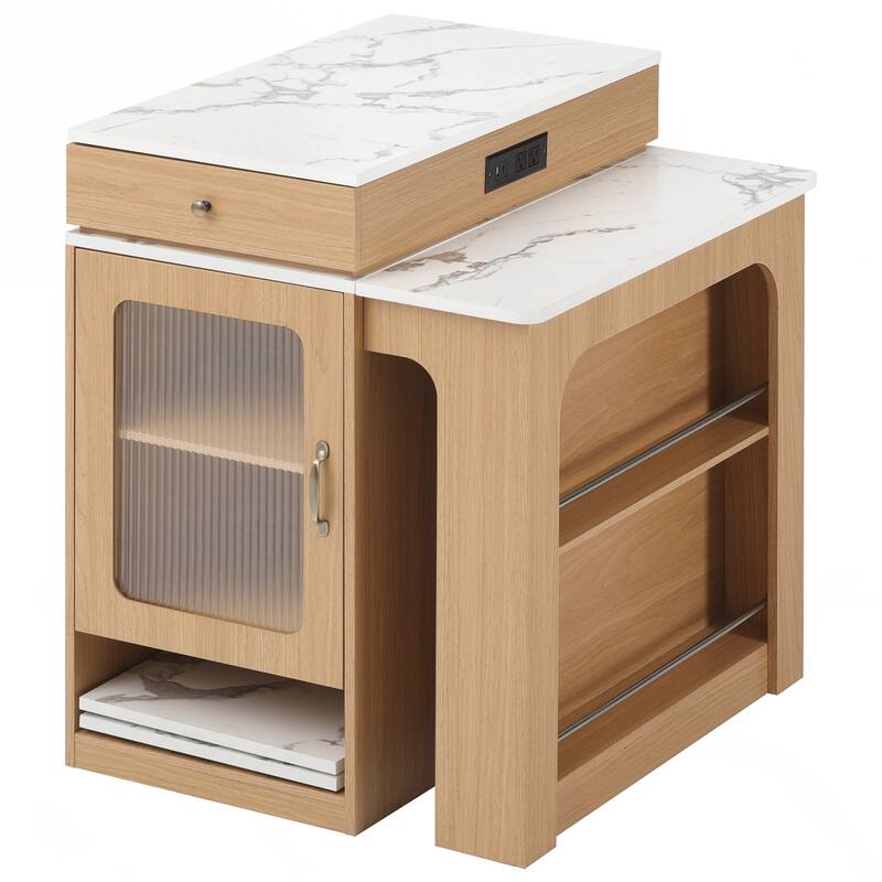 Kitchen Storage Table with Double-sided Storage, Kitchen Island with 2 Drawers