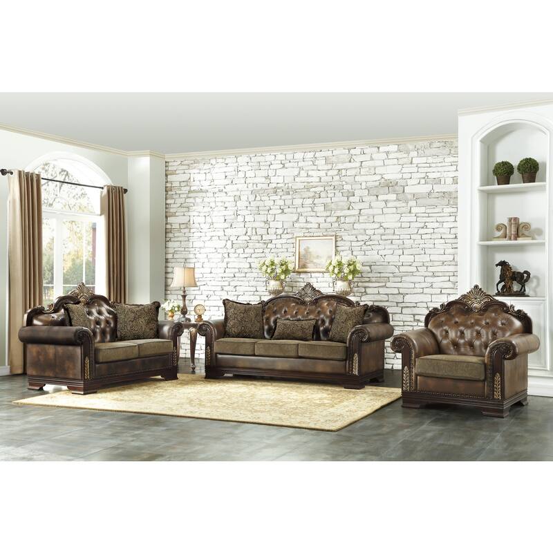 Nanette Brown Faux Leather Love Seat