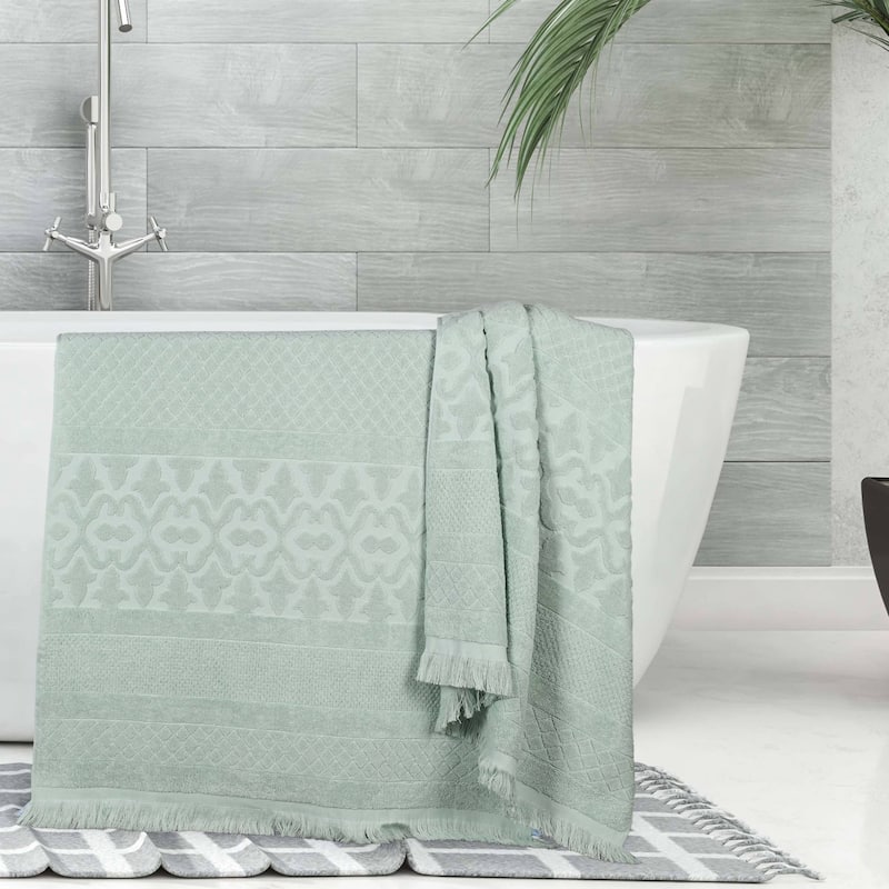Superior Rolla Cotton Geometric Jacquard Plush Soft Bath Sheet Set of 2