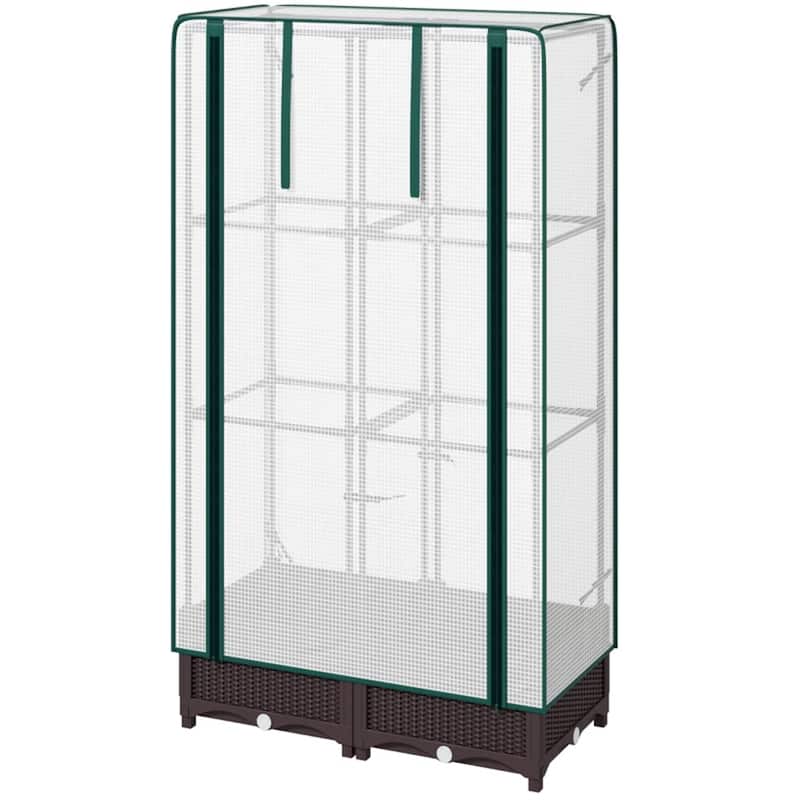 Brown and White Mini Greenhouse with PE Cover and Self-Watering System and Roll-Up Zipper