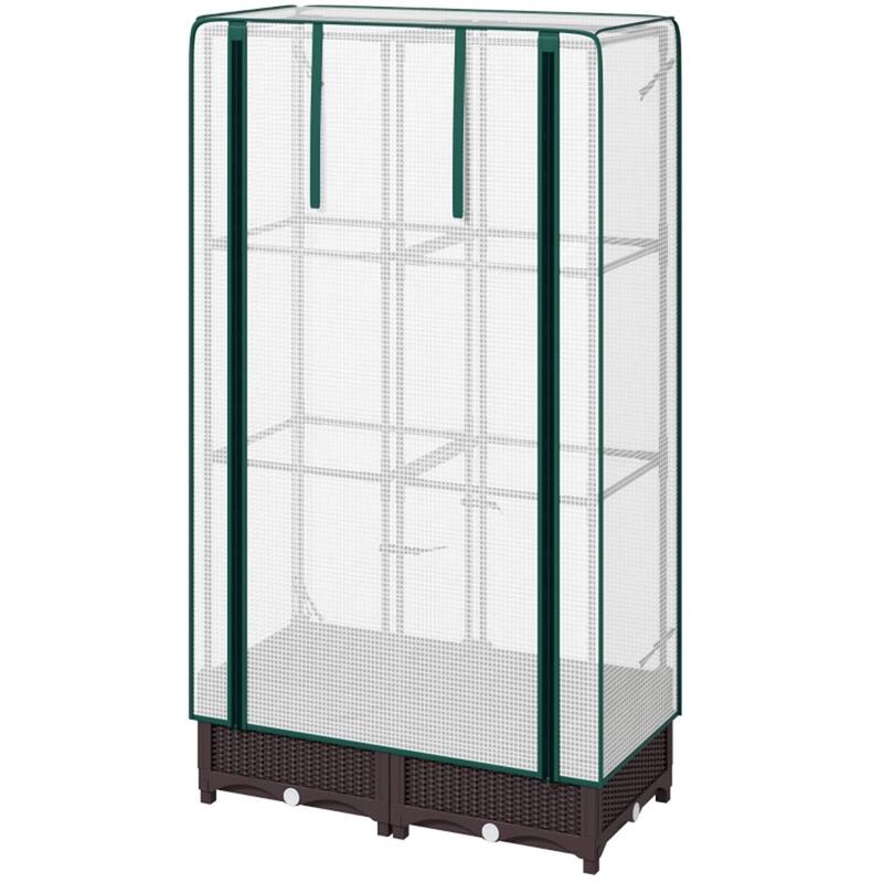 Brown and White Mini Greenhouse with PE Cover and Self-Watering System and Roll-Up Zipper - 31.5" W x 15.7" D x 48.8" H