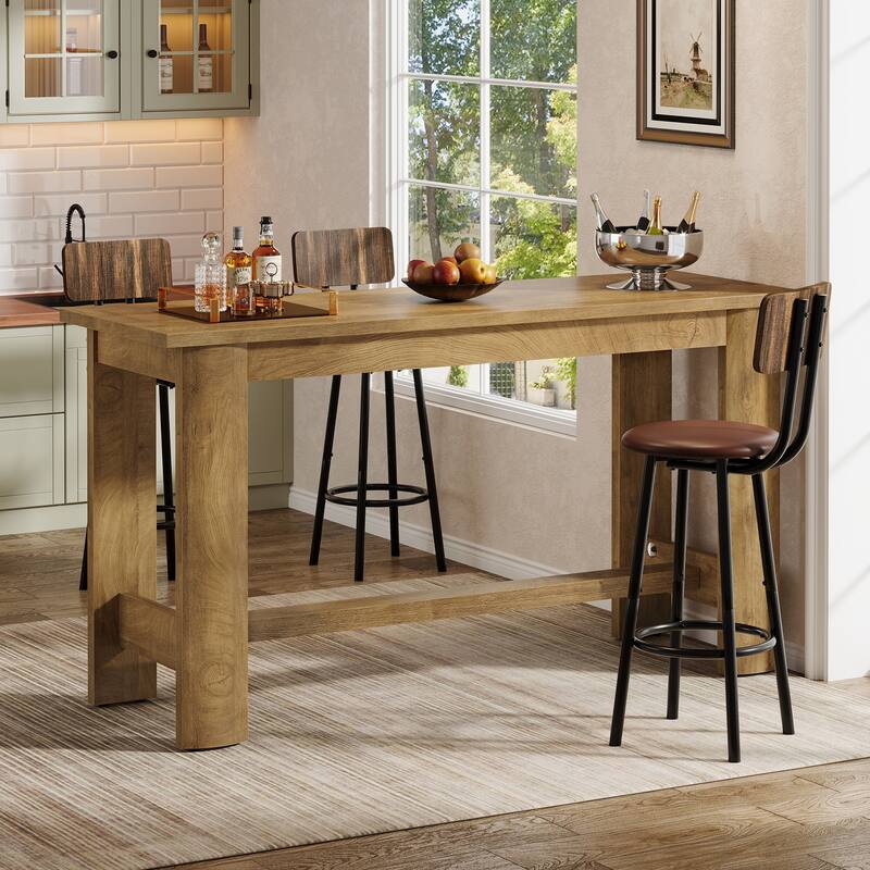 63 Inch Long Bar Table, Rectangular Counter Height Pub Dining Table with Footrest - 19.69" D x 63" W x 35.43" H