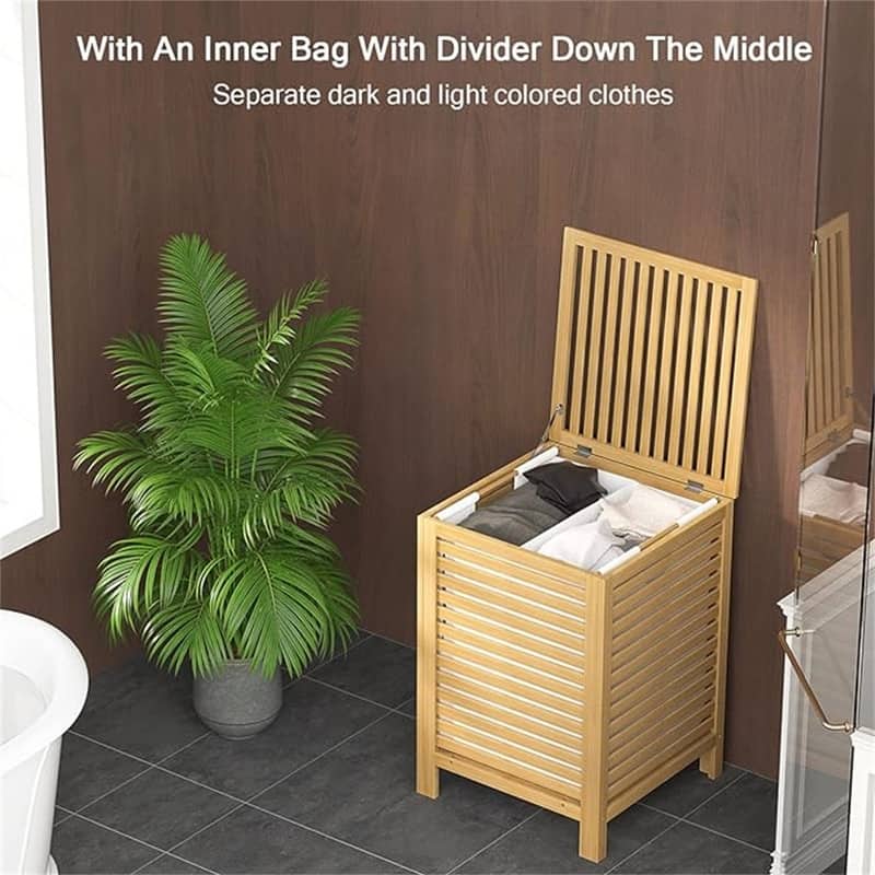 Bamboo Laundry Hamper, 2-Section 120L - 18.31"L x 18.31"W x 25.59"H