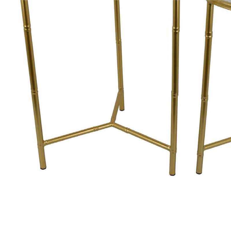 Modern Plant Stand Table Set of 2, Round Mirror Top, Gold Metal Base