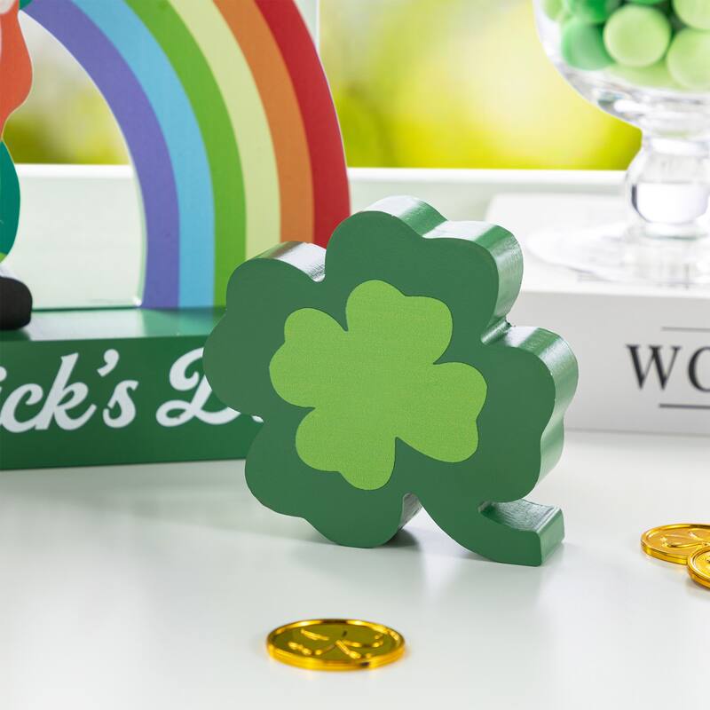 Glitzhome 12"L Set of 4 St. Patrick's Wooden Table Block