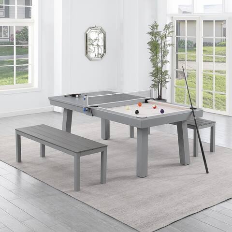 Norwalk Indoor/Outdoor 7ft Billiards Pool Table Dining Set with Accessories, Cement Finish