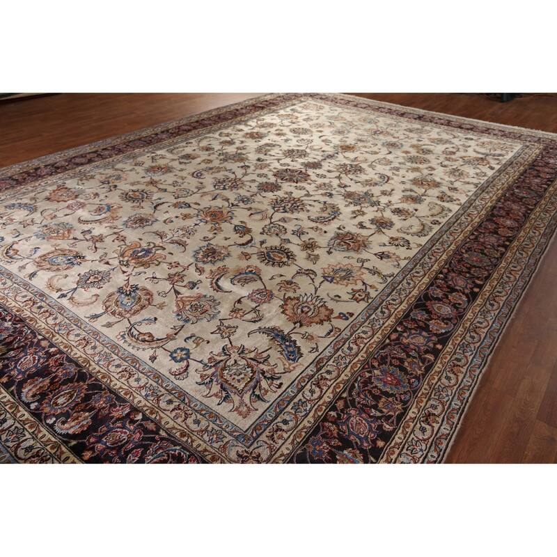 Vegetable Dye Kashmar Large Vintage Persian Rug Handmade Wool Carpet - 11'3" x 16'3"