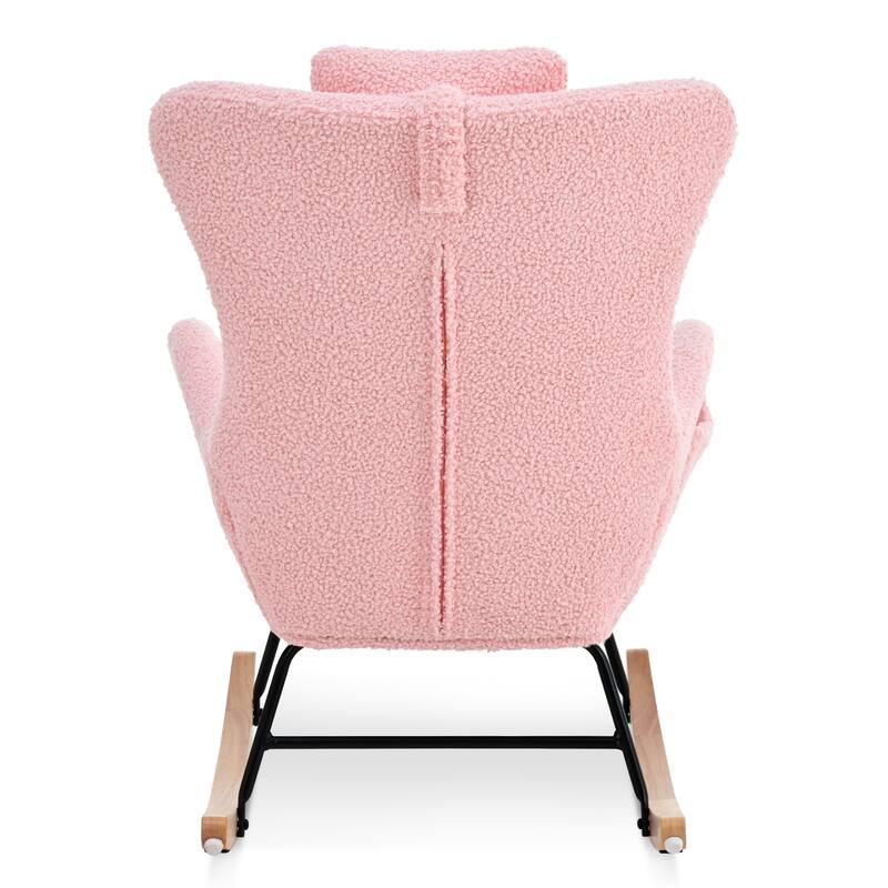 Polyester Glider Chair with Adjustable Headrest and Storage Pocket, Rubber Wood Base