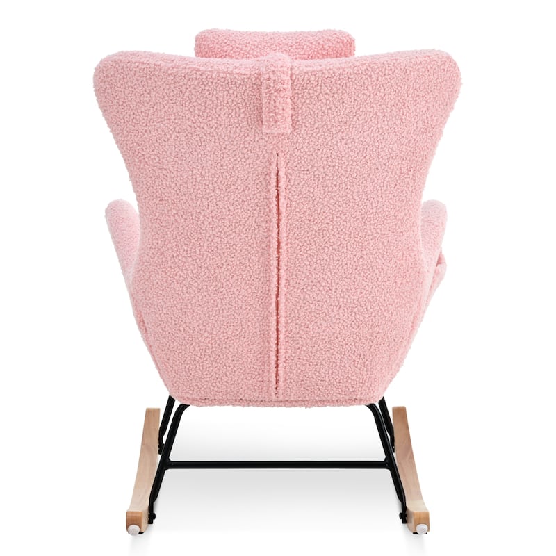 Teddy Upholstered Rocking Chair with High Back, Adjustable Headrest, Side Pocket, Modern Glider Chair for Nursery & Living Room