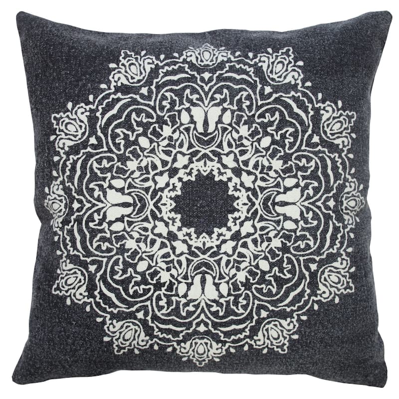 Hand Woven Bohemian Mandala Medallion Throw Pillow - 20" - Black and White