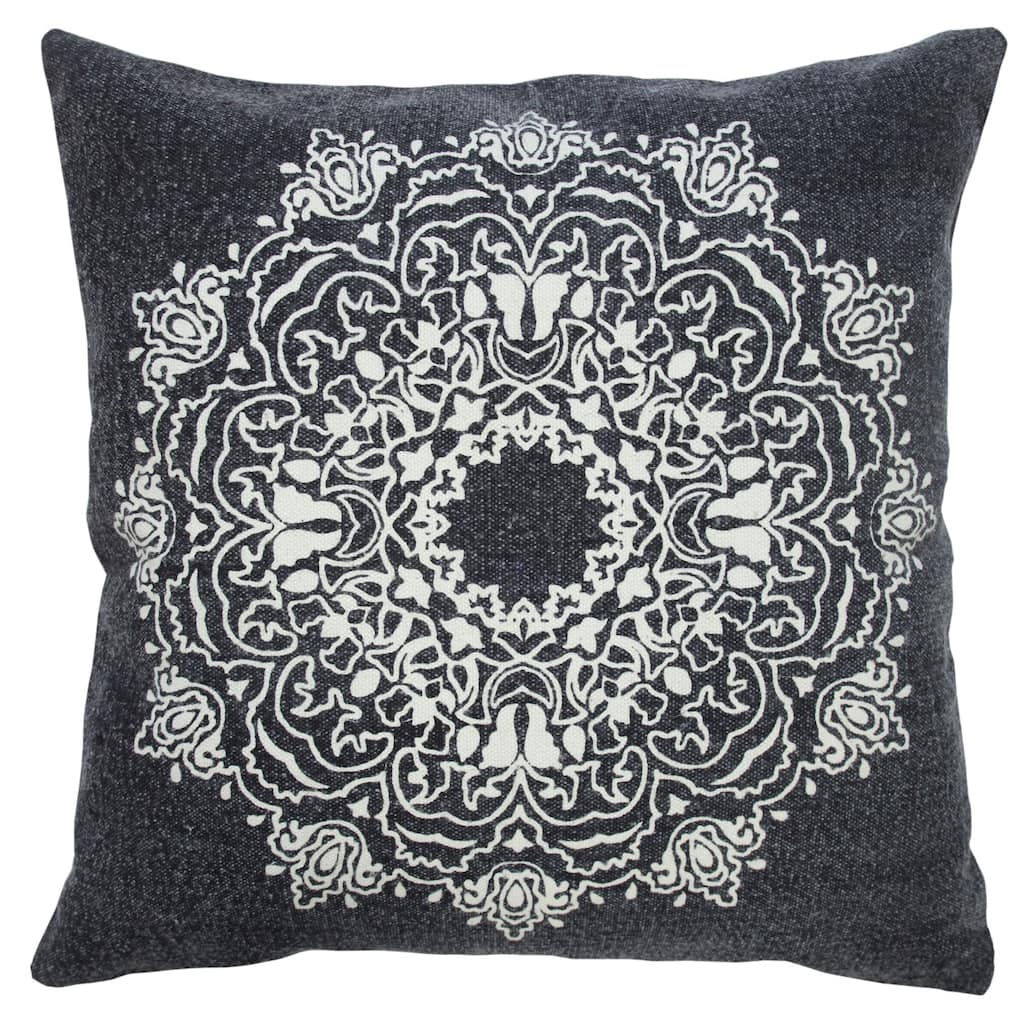 Hand Woven Bohemian Mandala Medallion Throw Pillow - 20" - Black and White