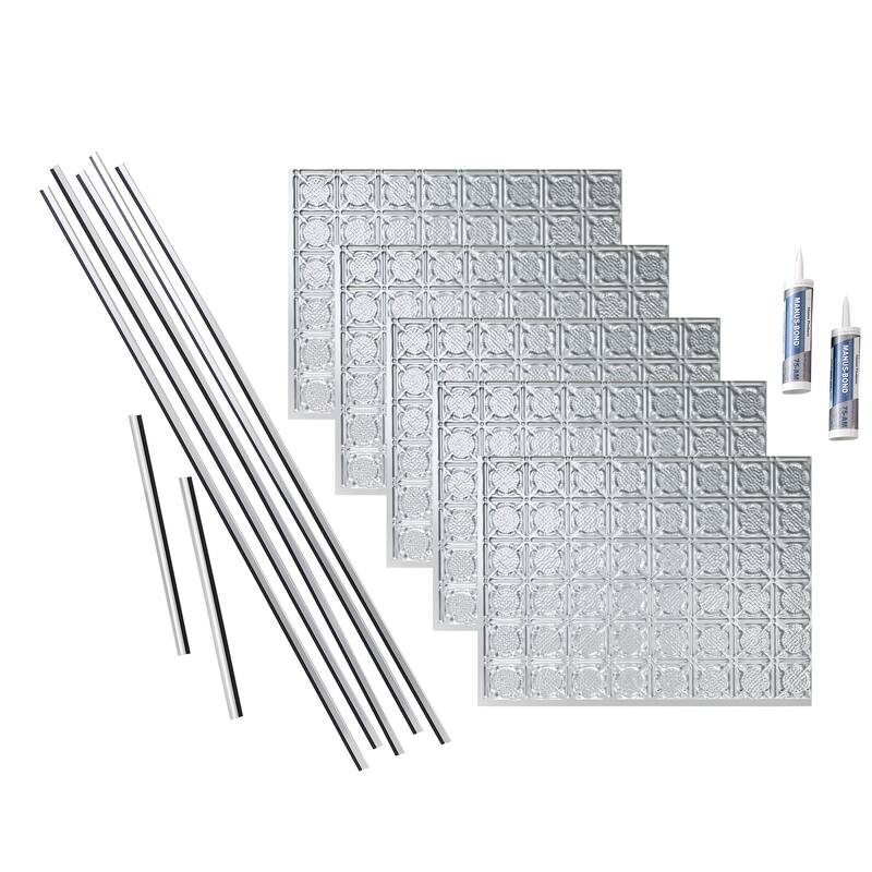 FASÄDE Traditional Style 6 Decorative Vinyl Backsplash Panel - 15 Sq Ft Kit - Brushed Aluminum