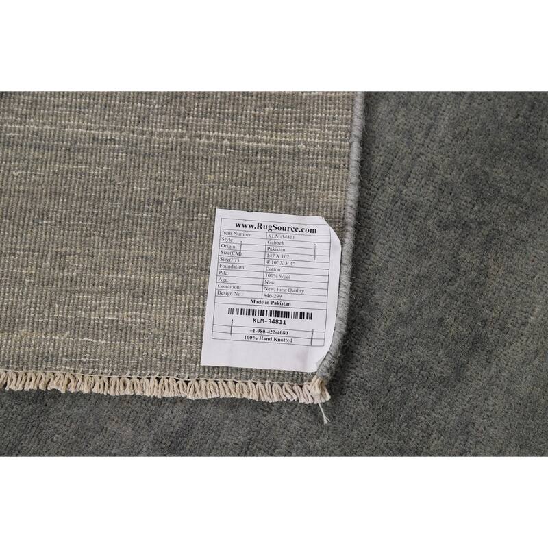 Modern Gabbeh Oriental Foyer Rug Hand-Knotted Grey Wool Carpet - 3'4"x 4'10"