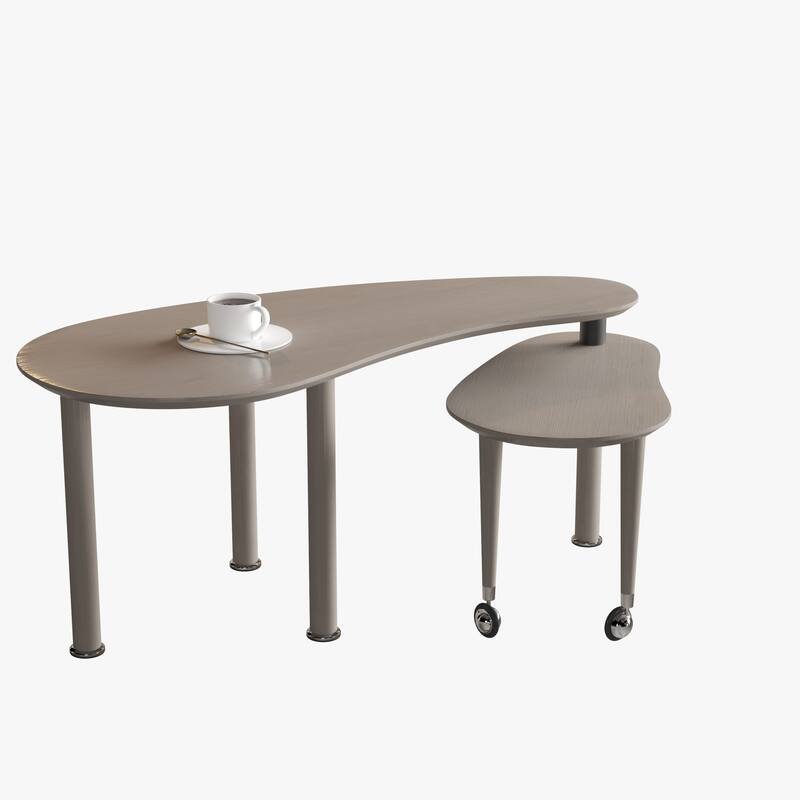Contemporary rotatable cocktail table with solid rubber wood legs, 360 degree rotating coffee table