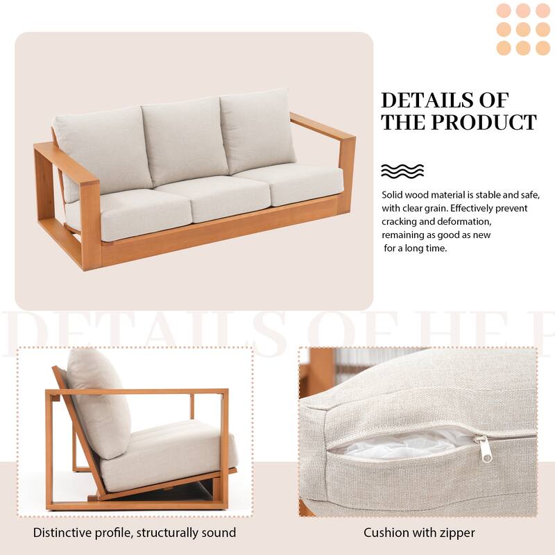 Outdoor Conversation Set 2-Piece Eucalyptus Wood 3-Seater Sofa Weather‑resistant Rope Weave with Coffee Table