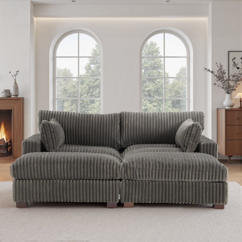 Modern Oversized Plush Corduroy Modular Sectional Sofa with 2 Ottomans