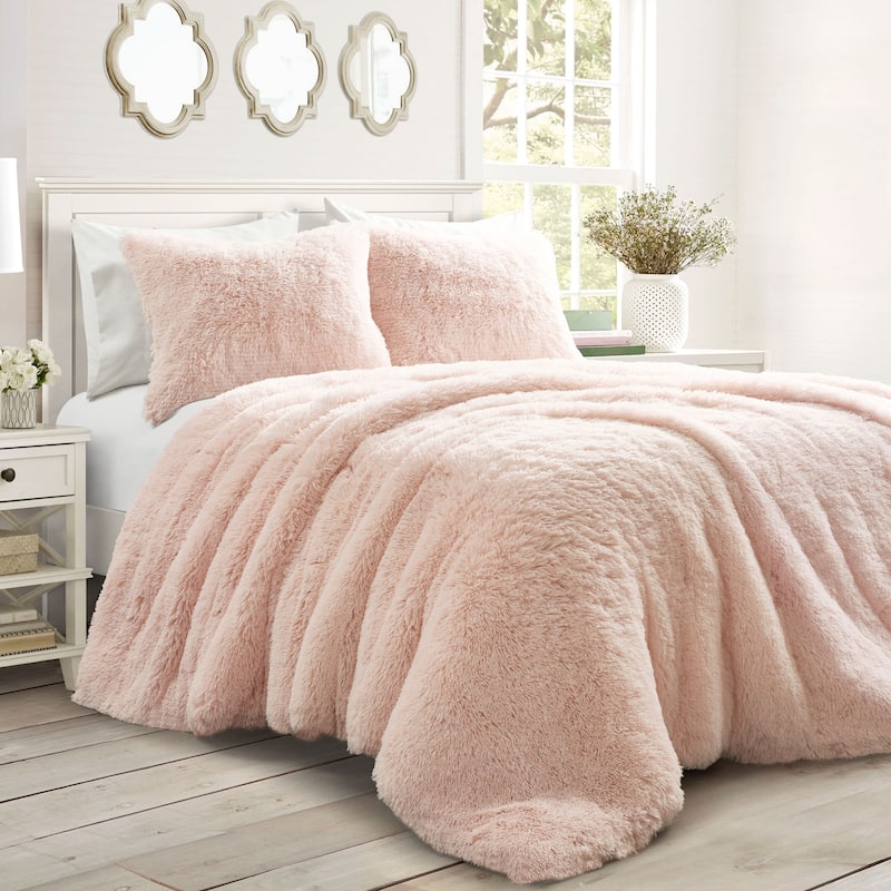 Lush Decor Emma Faux Fur Comforter Set - Blush - Full - Queen
