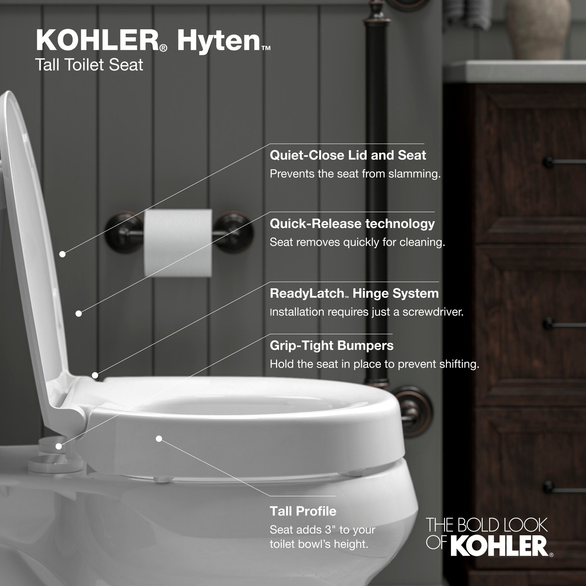 Kohler K-25875 Hyten Elongated Closed-Front Toilet Seat with
