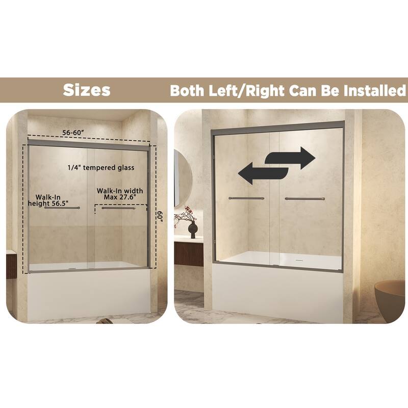 60" W × 60" H Framed Double Sliding Shower Door with Stainless Steel Handle
