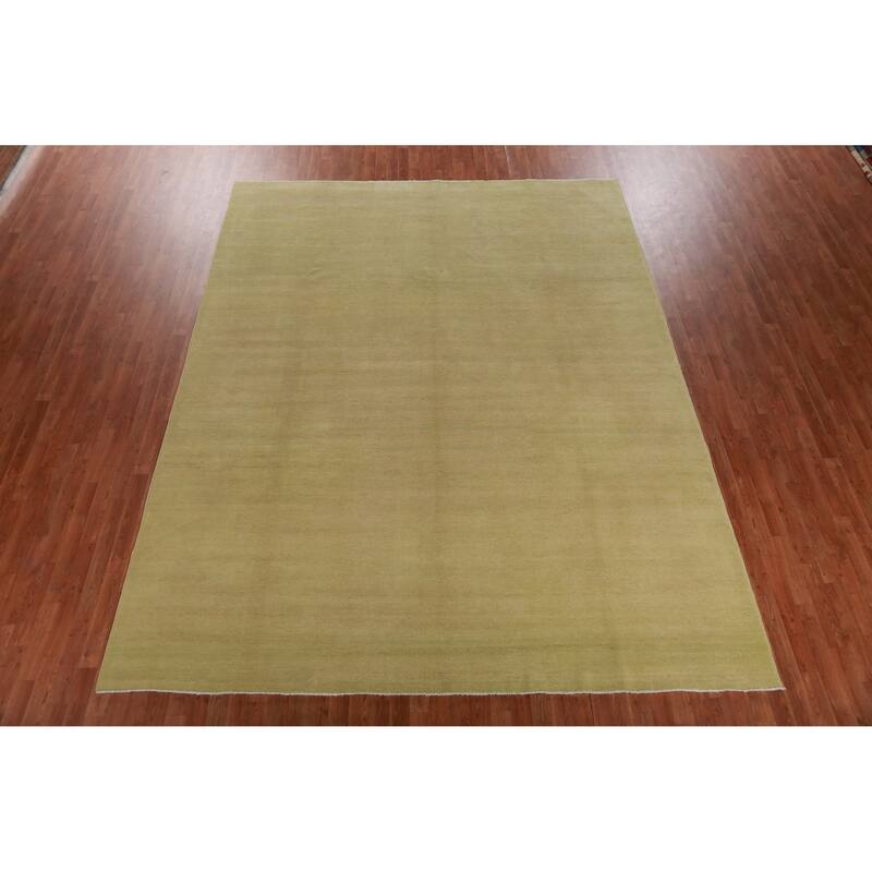 Hand Knotted Oriental 100% Wool Carpet Modern Solid Green Gabbeh Area Rug - 12' 0'' X 9' 4''