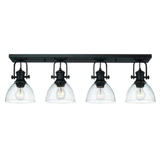 Yep by Golden Lighting Hines 4-light Semi-Flush Mount in Matte Black - Matte Black with Seeded Glass