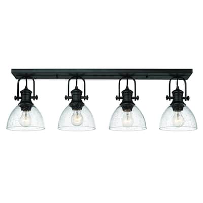 Hines 4 Light Semi-Flush - Matte Black with Seeded Glass