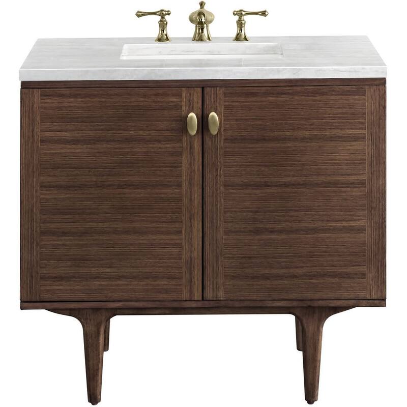James Martin Vanities 670-V36-3AF Amberly 36" Free Standing or Wall - Mid-Century Walnut - Walnut Finish
