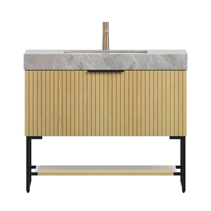 GDFStudio - Yolan 36" Freestanding Bathroom Vanity with Striped Drawer, Open Shelf & Undermount Ceramic Basin, WITHOUT Faucet