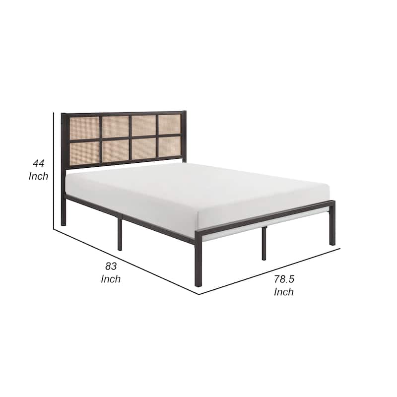 Annie King Platform Metal Bed, Brown Faux Cane Panel Headboard, Dark Bronze