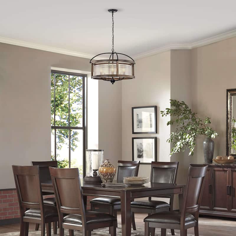 The Gray Barn Antique Black Metal Fabric Shade Wood Frame Chandelier