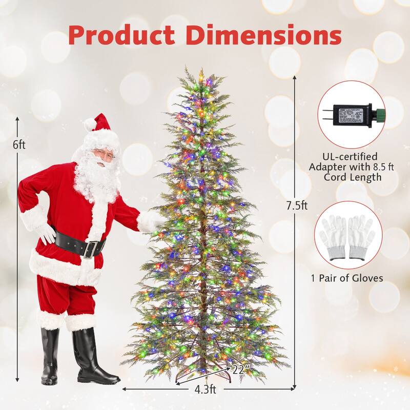 Pre-Lit Green Artificial Christmas Tree with Multicolor LED Lights and Realistic TPE Branches