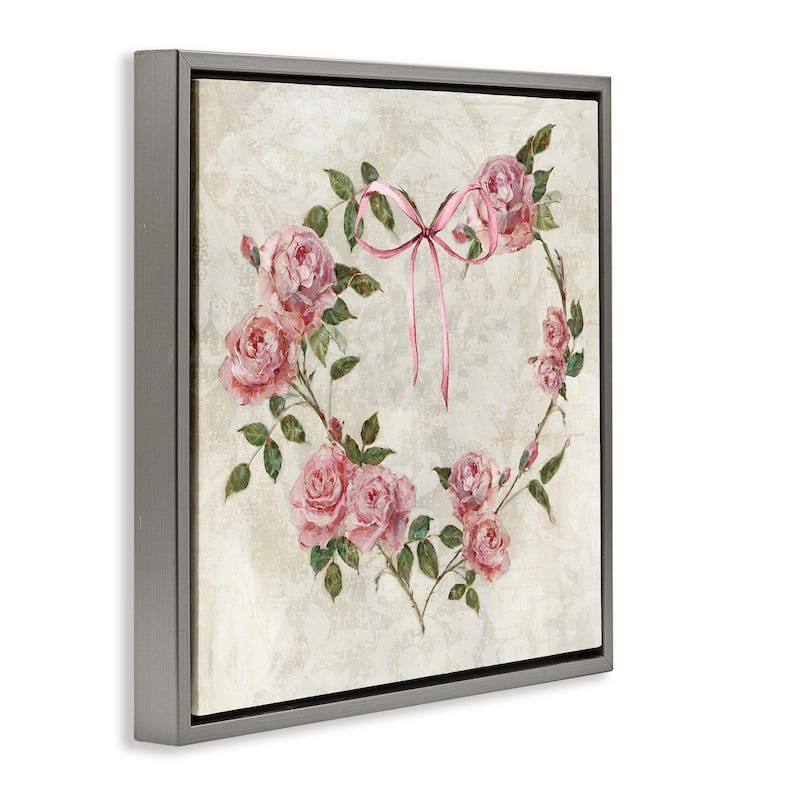 Stupell Rose Heart Wreath Framed Floater Canvas Wall Art Design By Sally Swatland