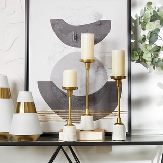 Gold Aluminum Slim Candle Holder with White Marble Base (Set of 3