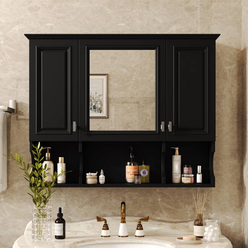 35'' x 28'' Wall Mounted Bathroom Cabinet, Modern Bathroom Wall Cabinet with Mirror and Open Shelves