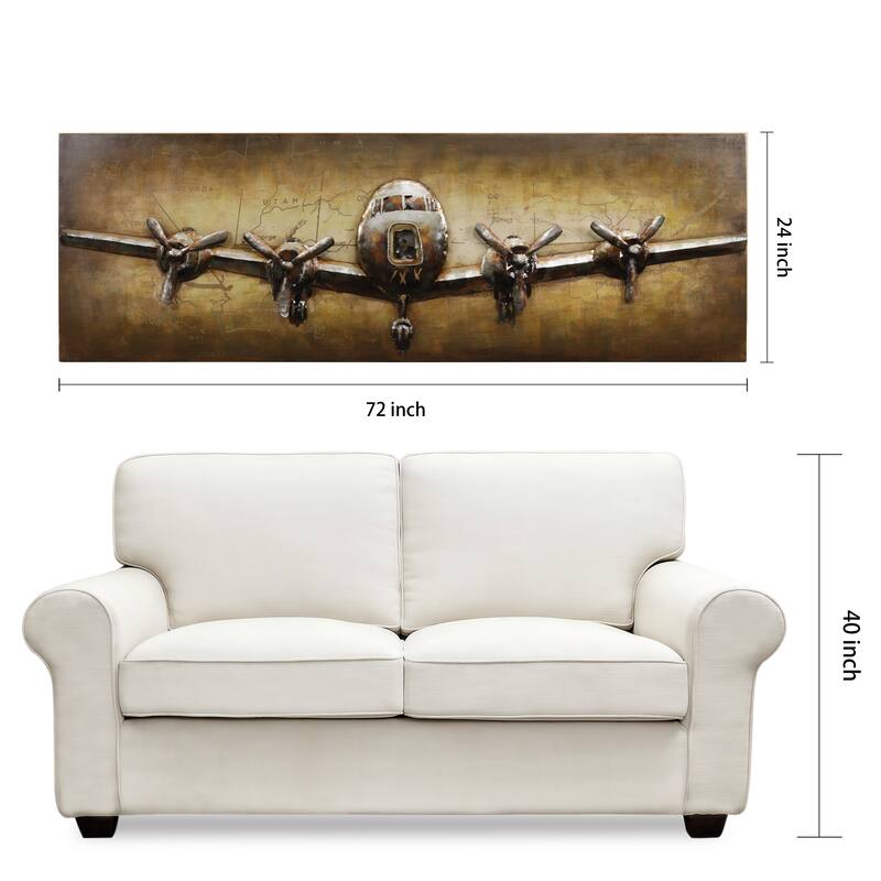 "Airplane" Mixed Media Iron Hand Painted Dimensional Wall Art Sculpture