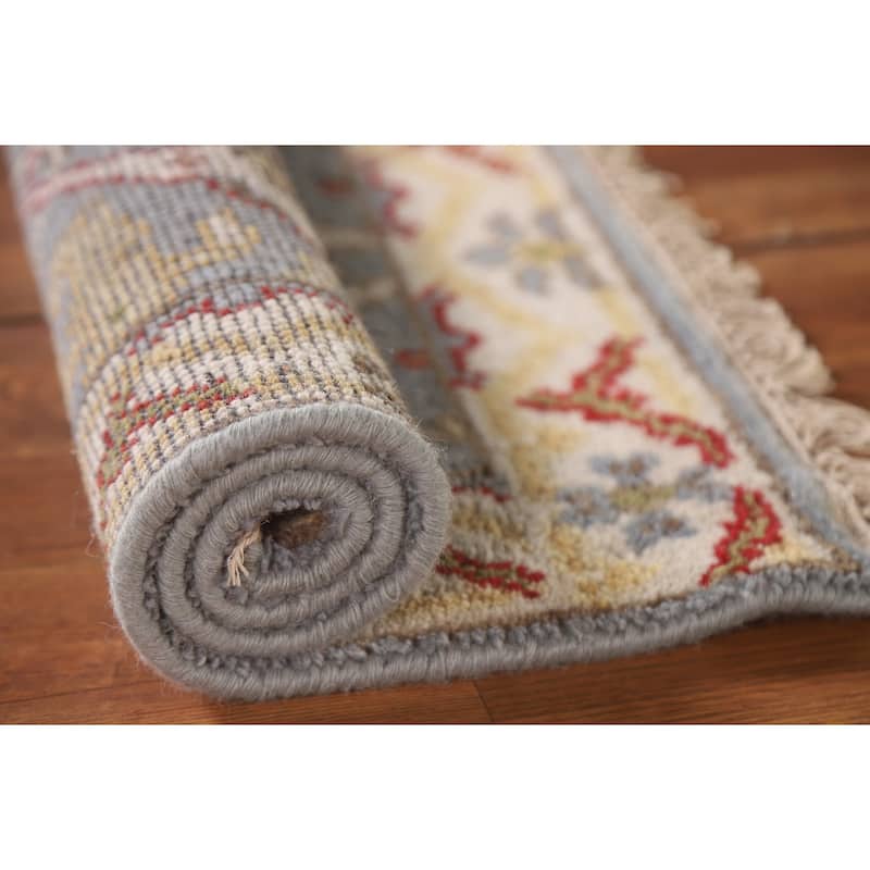 Transitional Grey Oushak Indian Area Rug Hand-knotted Wool Carpet - 2'0"x 3'0"