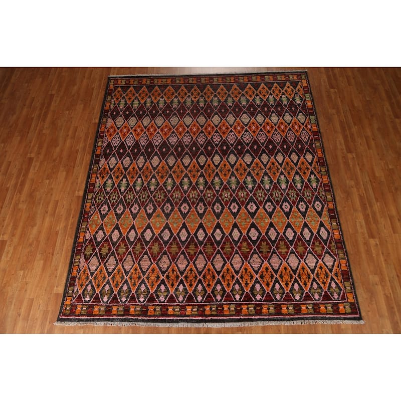 Trellis Moroccan Tribal Wool Area Rug Hand-knotted Living Room Carpet - 8'6" x 10'0"