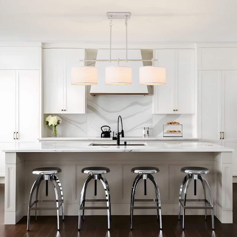 Starsky 3-Light Modern Linear Drum Fabric Kitchen Island Lights