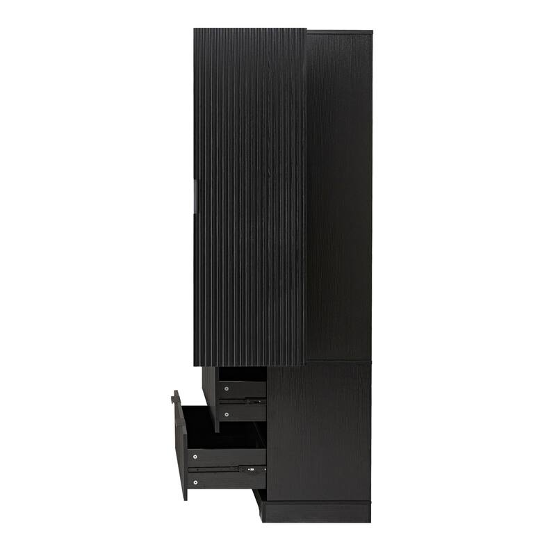 72" Modern Fluted Kitchen Pantry Cabinet with 2 Large Drawers & 8-Door Spice Rack, Freestanding Storage Organizer
