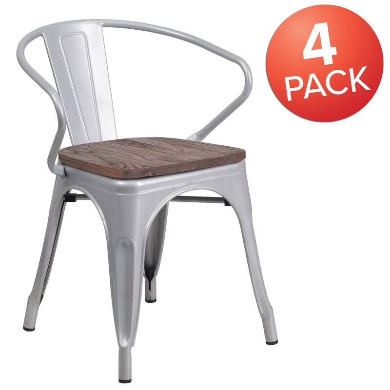 4 Pk. Metal Chair with Wood Seat and Arms