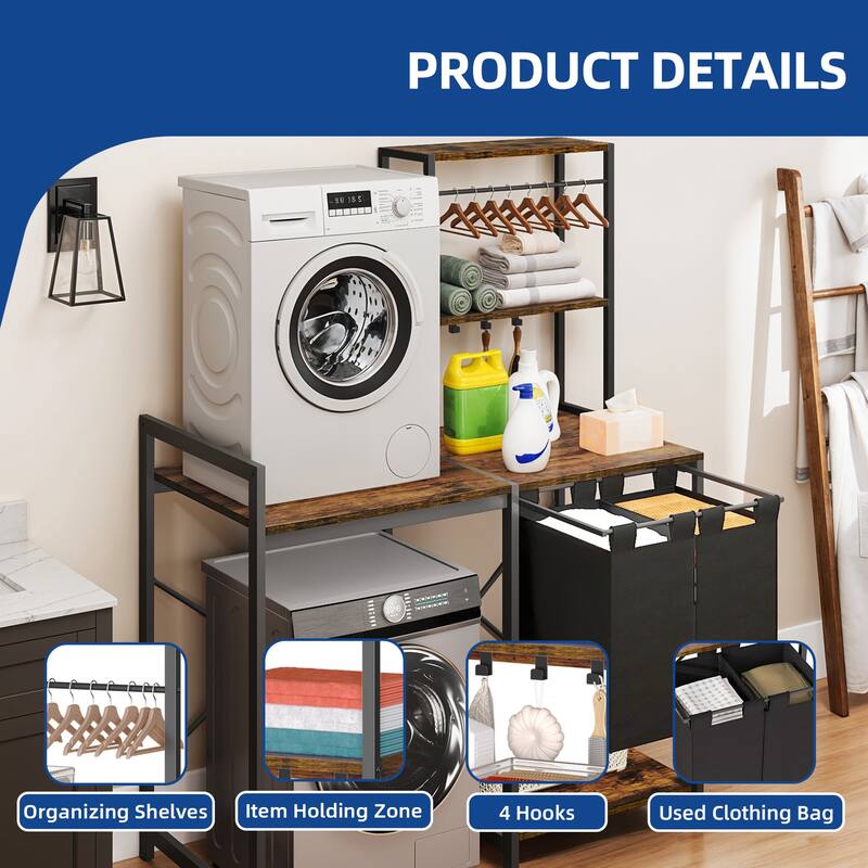 Moasis 2-Tier Laundry Room Storage Organization with Storage Shelves ＆Laundry Hamper