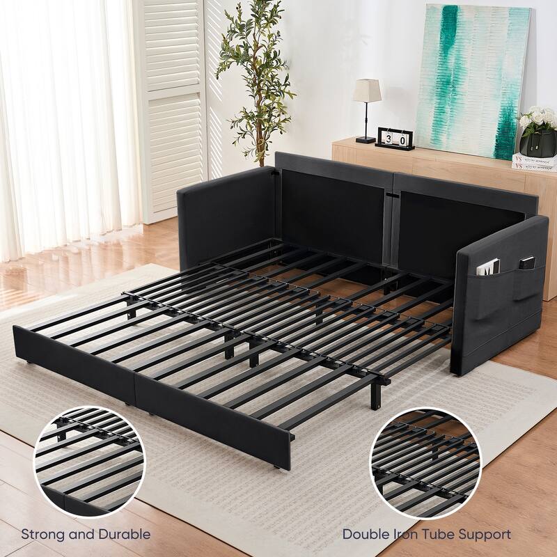Mixoy 77.95'' lce Velvet 3-in-1 Convertible Loveseat Sleeper Sofa Bed with Side Pockets,Pull Out into Chaise Lounge/Sleeper Bed