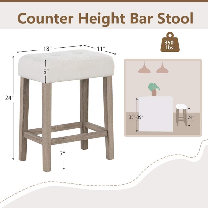 Set of 2 Modern Counter Height Bar Stools with Rubber Wood Legs - 18" x 11" x 24"