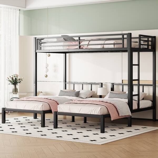 slide 2 of 13, Detachable Triple Bunk Bed With Guardrails,Exchange Ladder Black