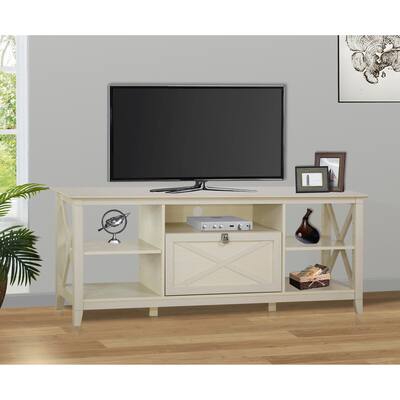 TV Stand Antique White TV Stand Media Console with Storage-Elegant Entertainment Center with Open Shelves and Drawers