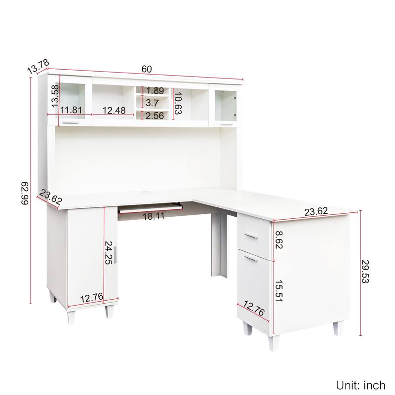 Computer Desk for Home Office with Storage Shelves, Drawers, and Cabinets, Spacious Workstation
